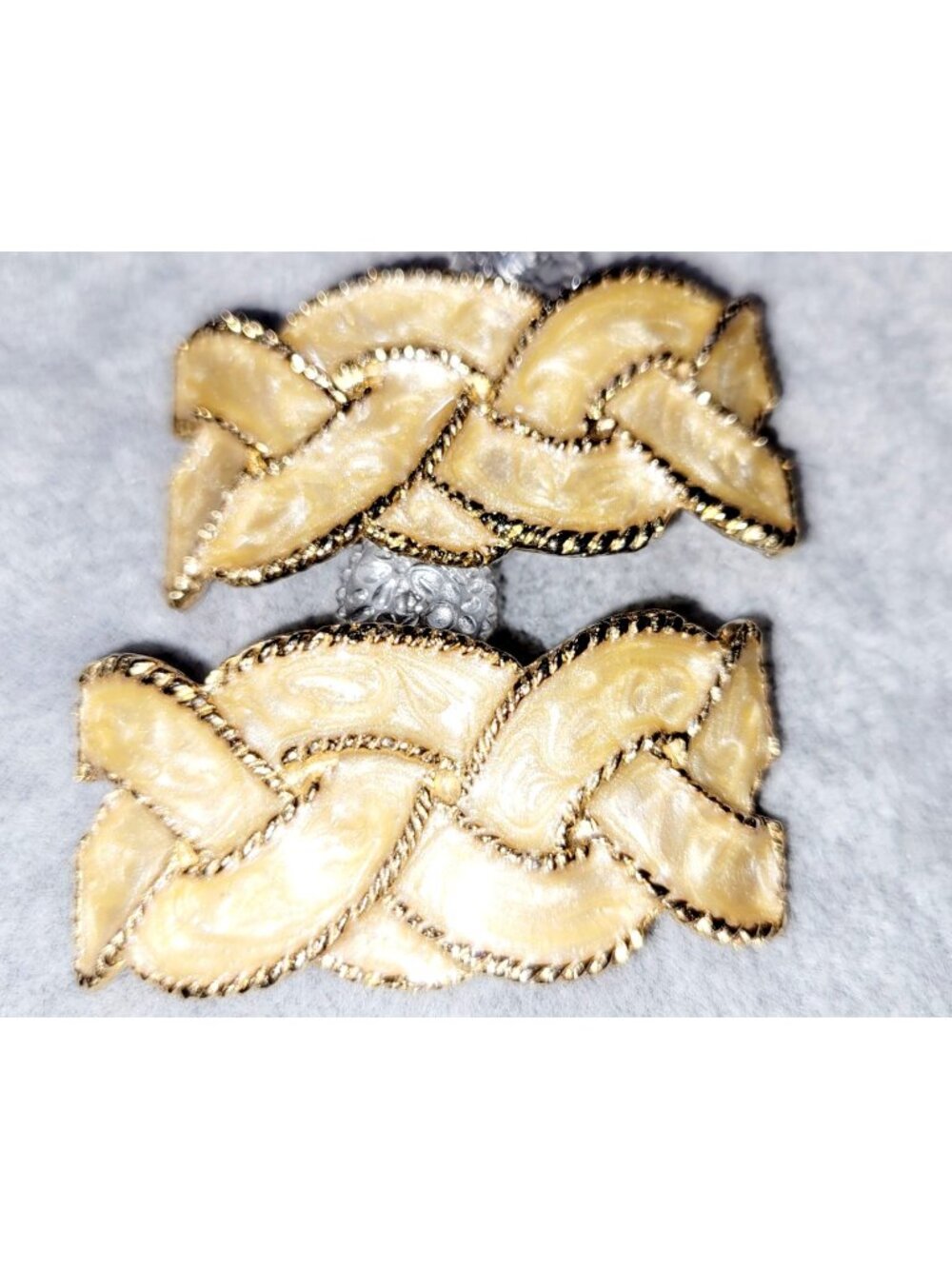 Vintage Gold Tone MUSI Shoe Clips / Buckles with Braided Pearlized Enamel